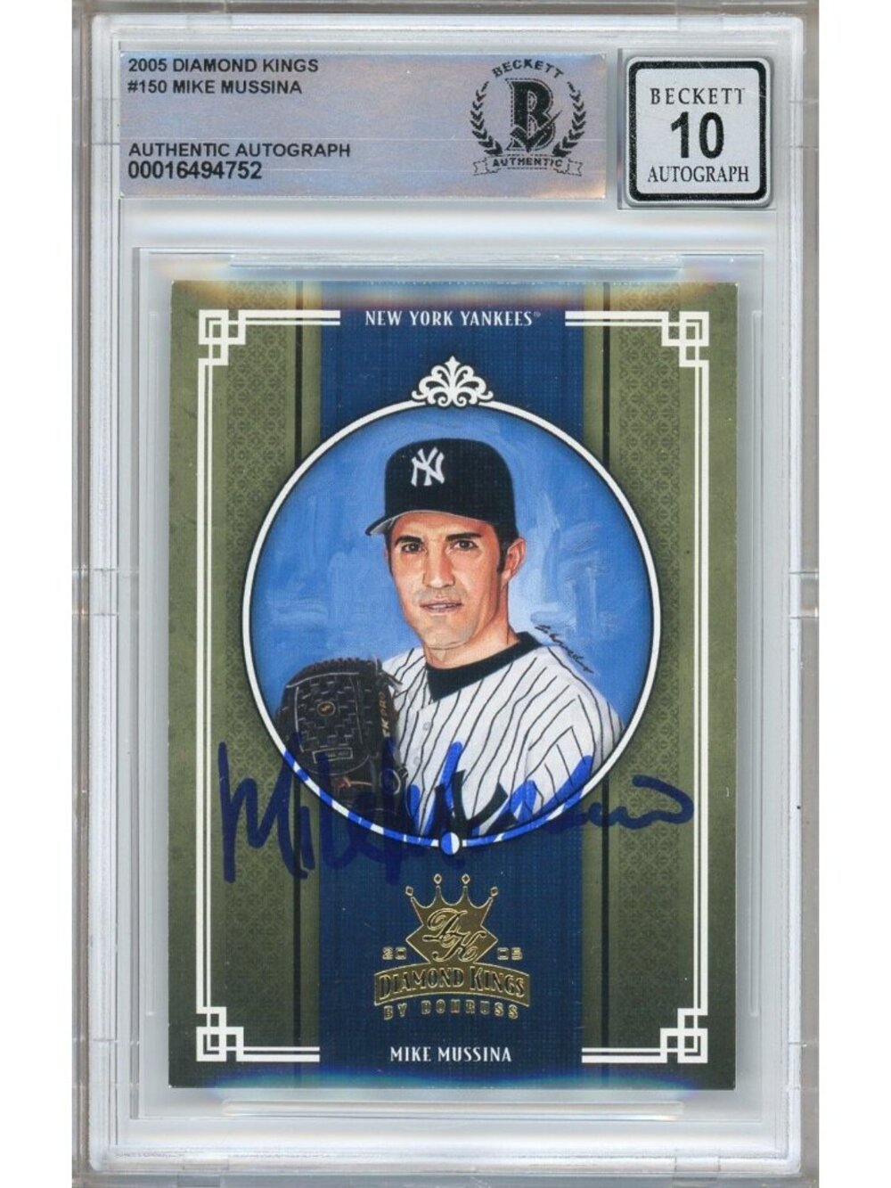 Mike Mussina Signed 2005 Donruss Diamond Kings #150 Yankees BAS Slab BGS Auto 10